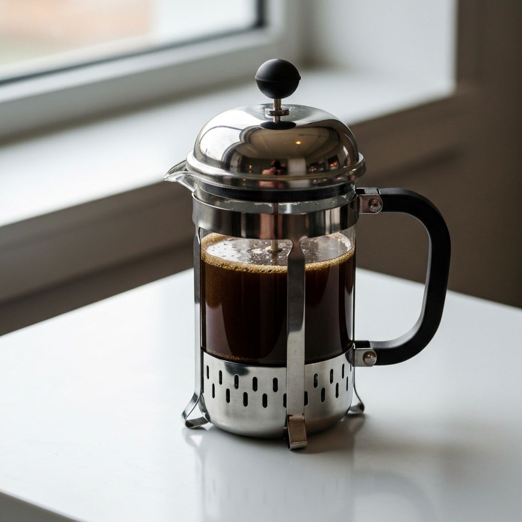 Französische Kaffeepresse mit Setup in Barista-Umgebung